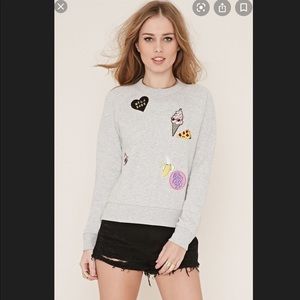 graphic sweatshirt gray pullover graphic top lipstick heart patch sweater Y2K